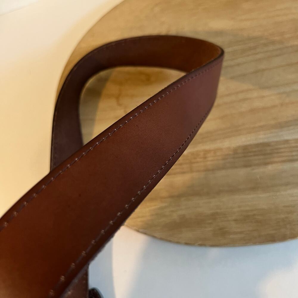 Brown Genuine Leather CANADA Embellished Silver Tip Belt Unisex Size Large - Picture 3 of 9